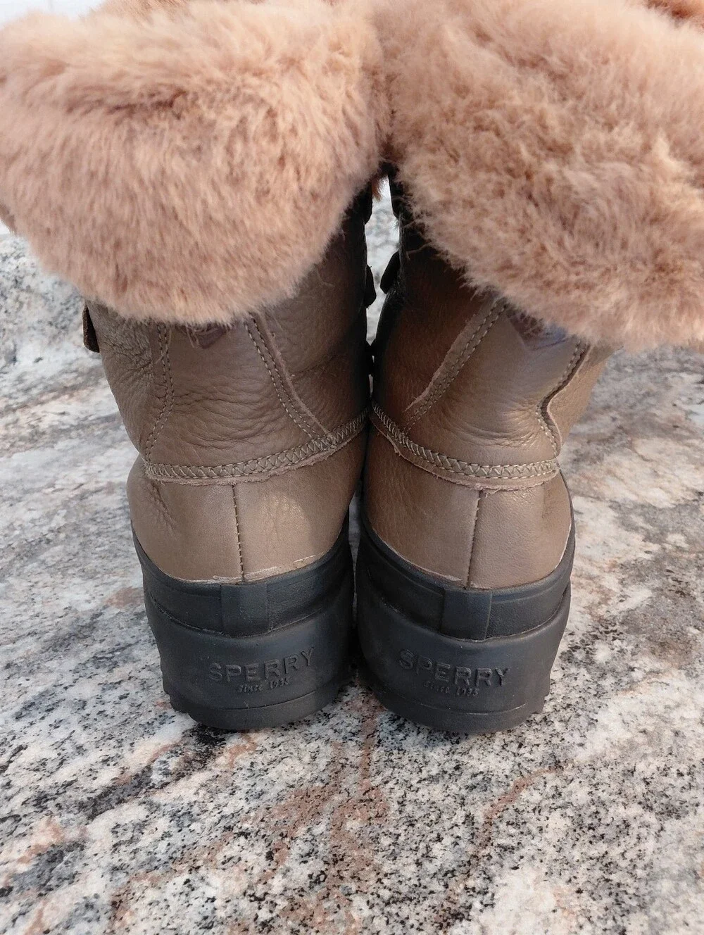 Sperry Olive Green Maritime Faux-Fur Leather Thinsulate Winter Lace-Up Boots
